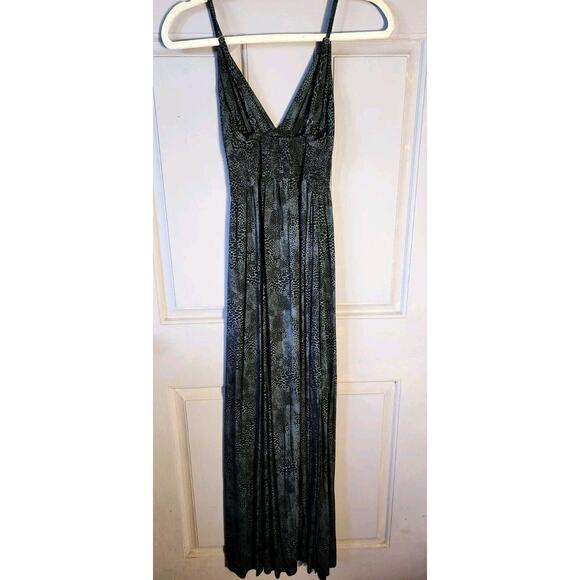 KHUSH Effortless Chic Lumiere Maxi Dress Blue Animal Print Small Double Slit - Picture 2 of 10